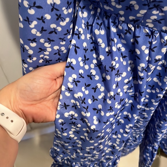 Eliza J floral ruffle l/s pockets dress blue white cherry design size 2 - Picture 5 of 6